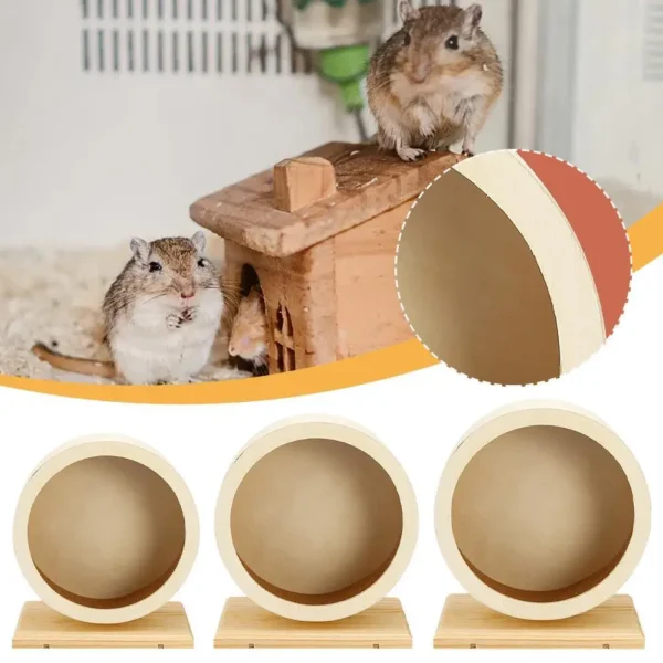 Hamster Running Wheel Golden Bear Mute Wooden Belt Bracket With Cork Pad Roller Sports Golden Bear Landscaping Pet Supplies - Image 2