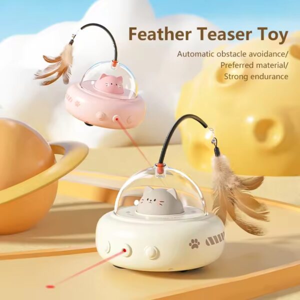 USB Rechargeable Smart Ufo Cat Toy with Rotating Feather Automatic Fun Interactive Play for Indoor Cats Kitten Training