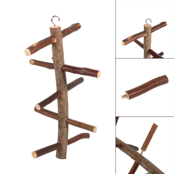 Parrot Birds Perches Cage Stand Toy Hanging Wooden Activity Branches Climbing Stairs - Image 2