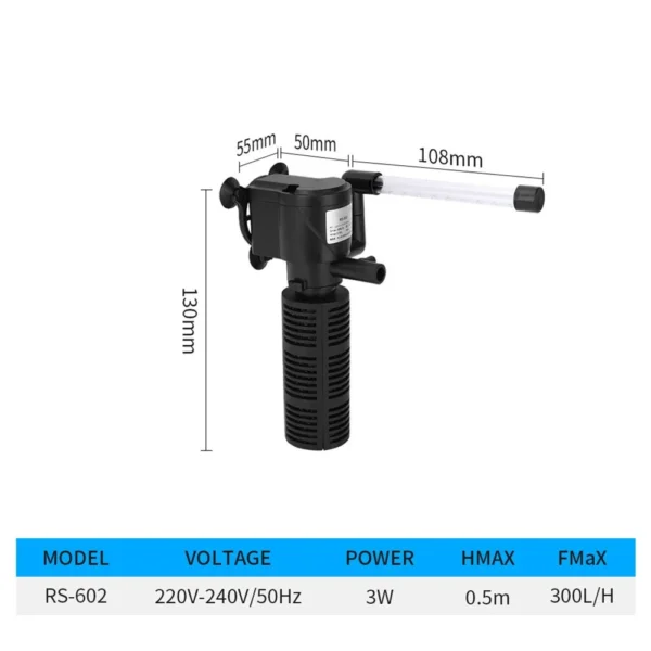3 in 1 Silent Aeration Water Purifier Internal Pump Submersible Aquarium Oxygen Filter Fish Tank Submersible Water Purifier - Image 8
