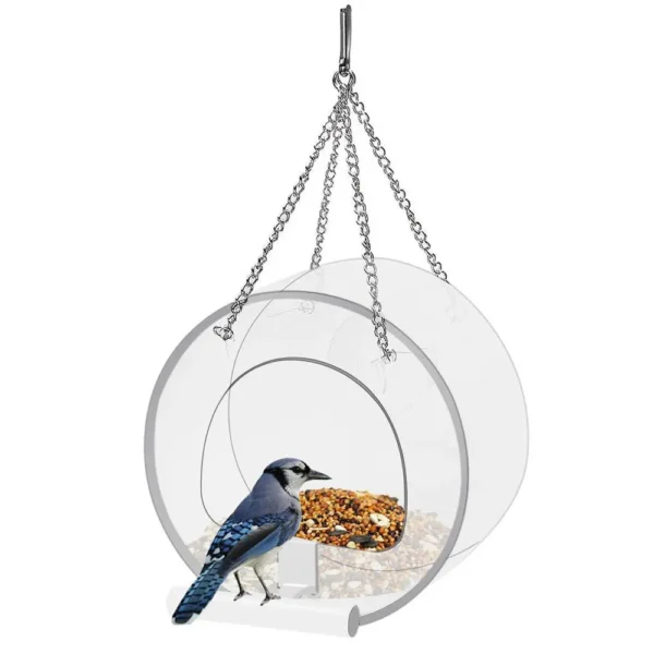 Hanging Window Wild Bird Feeder Clear Round Acrylic Feeding Station Outdoor Parrot Food Container Garden Decoration - Image 5