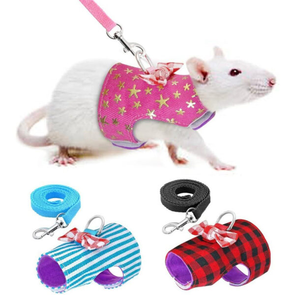Small Pet Rabbit Harness Vest and Leash Set For Ferret Guinea Pig Bunny Hamster Puppy Bowknot Chest Strap Harness Pet Supplies - Image 2