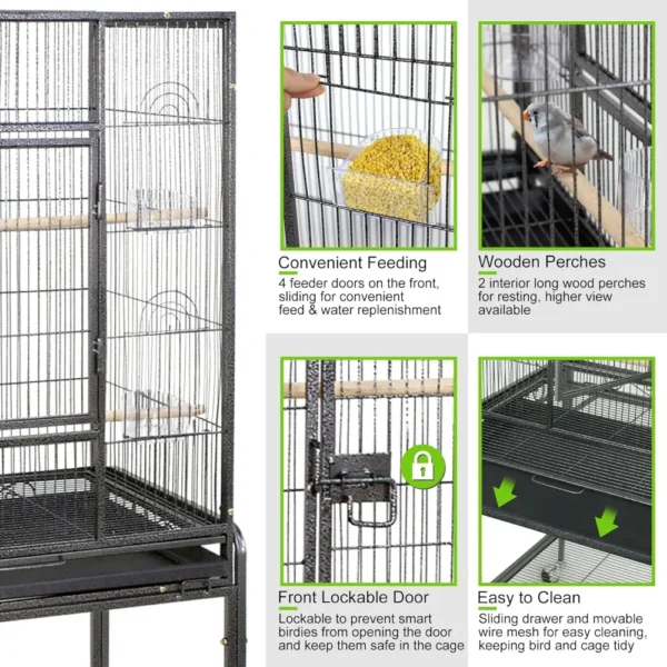 Standing Wrought Iron Birdcage Large Parrot Flight Bird Cage with Rolling Stand Birdcages for Cockatiels African Grey - Image 6