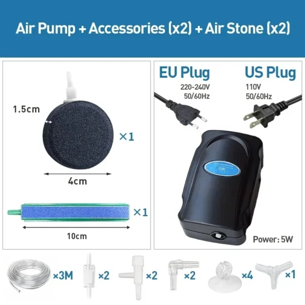 Aquarium 5W Silent Air Pump 220V-240V 110V Fish Tank Quiet Bubble Pump Oxygenation Air Stone Accessories Aquarium Air Compressor - Image 8