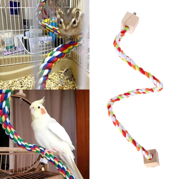 Pet Bird Rope Hanging Parrot Perch Rope Colorful Cotton Rope Toy Elastic Budgie Climbing Chewing Toy Bird Swing Stand Pet Toy - Image 4
