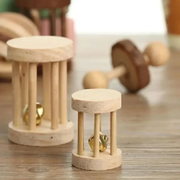 Natural Wood Chew Toys for Rodents Rabbit-Shaped Roller with Bell Guinea Pig/Rat Teeth Grinding & Play Activity - Image 5