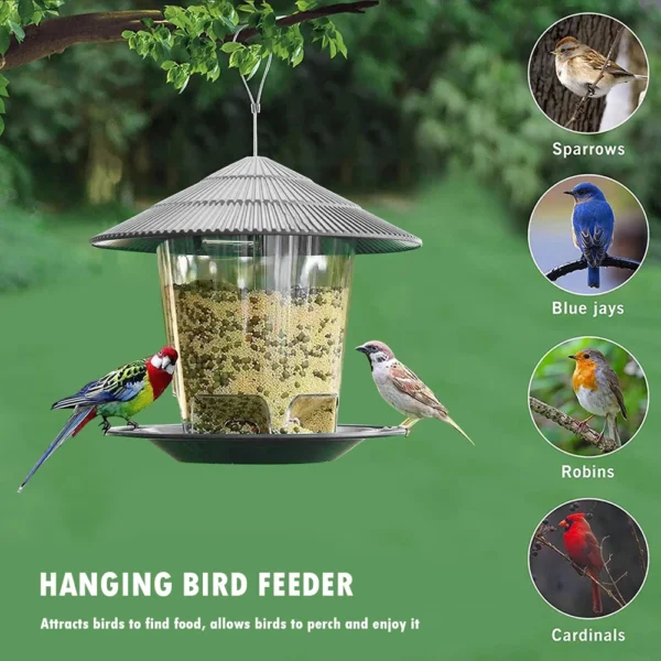 Bird Feeder Automatic Hanging Outdoor Garden Gazebo Wild Bird Feeding Container With Hang Rope House Decor Pet Supplies - Image 4