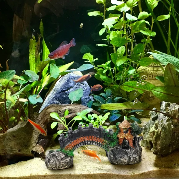 Aquarium Decor Small Arch Bridge 14x5x6cm Fake Rock Bridge Fish Tank Decorations Water Grass Landscape Background 1-2pcs - Image 2