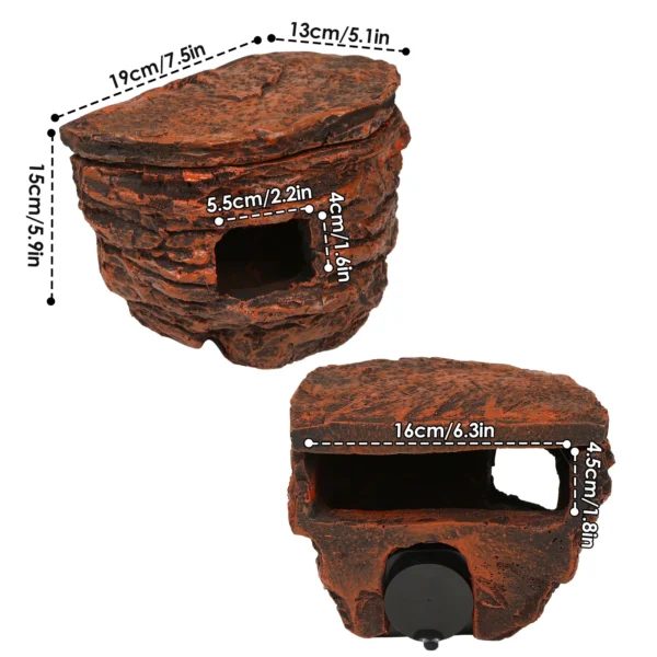 Reptile Rock Cave Hideout for Geckos, Chameleons, Snakes-Terrarium Decor with Suction Cups, Lizard Shelter, Glass Tank Accessory - Image 2