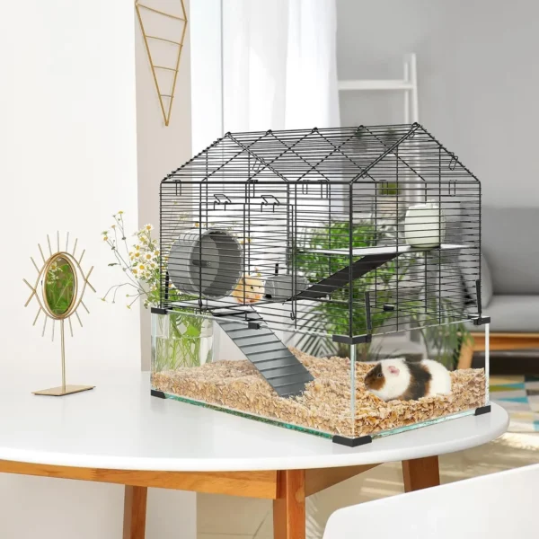 Metal Hamster Cage, Transparent Small Animal Cage Habitats with Water Bottle for Rats Hamsters & Hedgehogs Guinea Pigs - Image 5