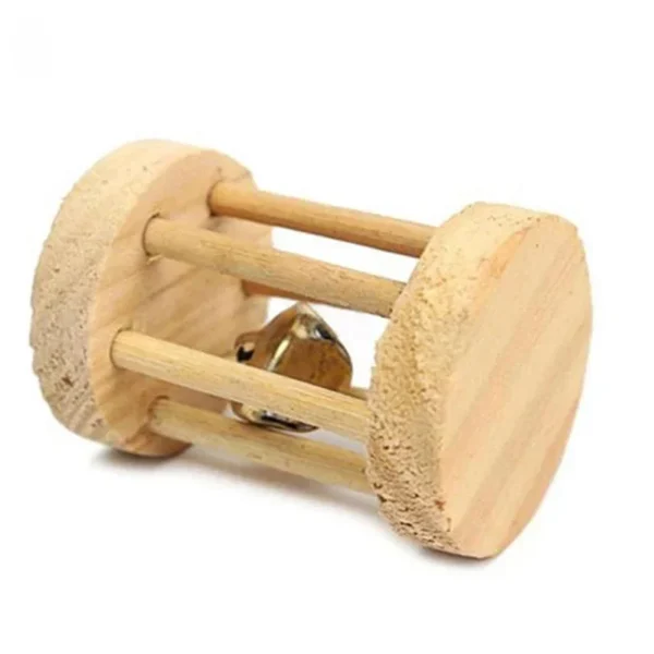 Natural Wood Chew Toys for Rodents Rabbit-Shaped Roller with Bell Guinea Pig/Rat Teeth Grinding & Play Activity - Image 7
