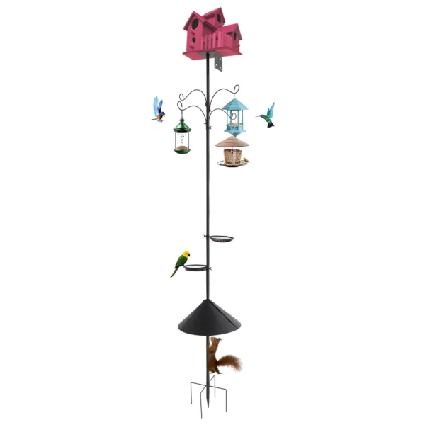 Metal and Iron Outdoor Bird Feeder Tray with Hooks Adjustable Bird Feeding Pole with Squirrel Proof Baffle - Image 6