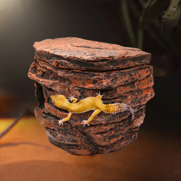 Reptile Rock Cave Hideout for Geckos, Chameleons, Snakes-Terrarium Decor with Suction Cups, Lizard Shelter, Glass Tank Accessory - Image 4