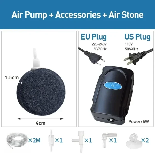 Aquarium 5W Silent Air Pump 220V-240V 110V Fish Tank Quiet Bubble Pump Oxygenation Air Stone Accessories Aquarium Air Compressor - Image 12