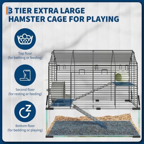 Metal Hamster Cage, Transparent Small Animal Cage Habitats with Water Bottle for Rats Hamsters & Hedgehogs Guinea Pigs - Image 4