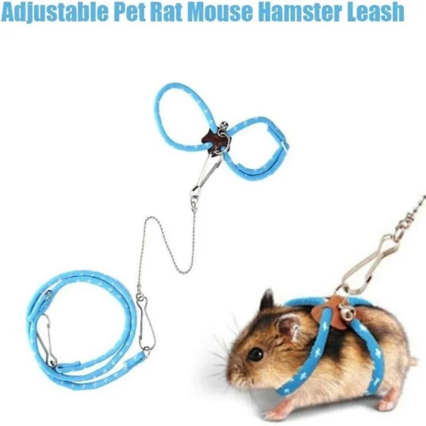 Blue Small Hamster Harness Rope, Lovely Adjustable Pet Rat Mouse Hamster Harness with Bell, Collars, Leads and Harnesses - Image 2