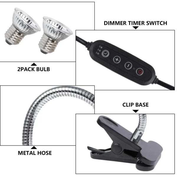 Reptile Insulated Lamp with Fixing Clip 50W UVA UVB Bulb Feeding Box Timeable Heat Lamp for Lizard Supplies Turtle Accessories - Image 6
