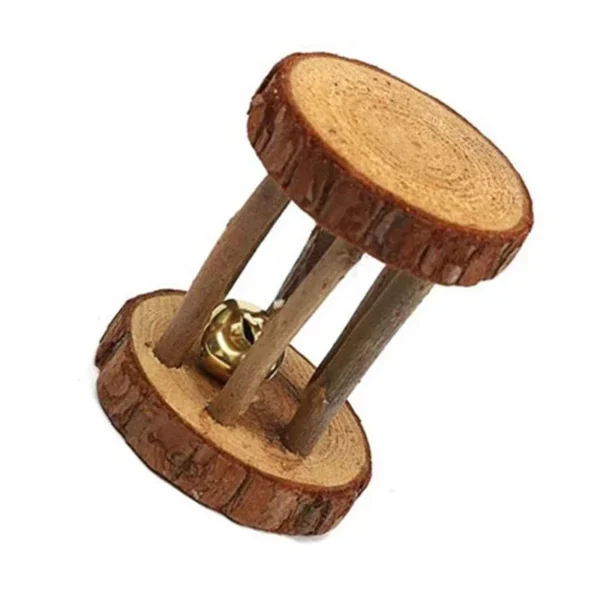 Natural Wood Chew Toys for Rodents Rabbit-Shaped Roller with Bell Guinea Pig/Rat Teeth Grinding & Play Activity - Image 9