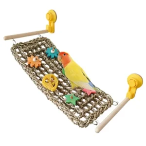 Bird Hammock For Cage Bird Hammock Woven Bird Net Suction Cup Bird Toys Swing Perch Ladder Climbing Hammock Parrot Swing Chew To