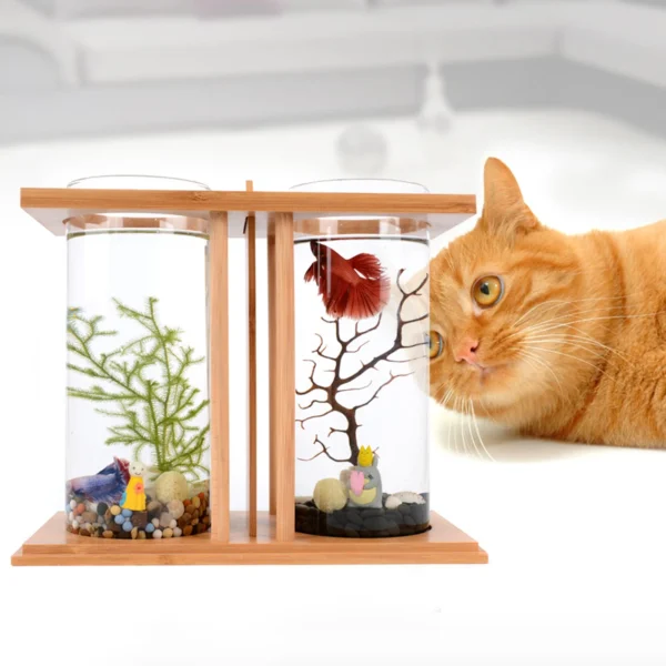 Desktop Mini Fish Tank, Dual-Cylinder Acrylic Aquarium with LED Lighting, Small Transparent Fishbowl for Home Office Desk Decor - Image 7
