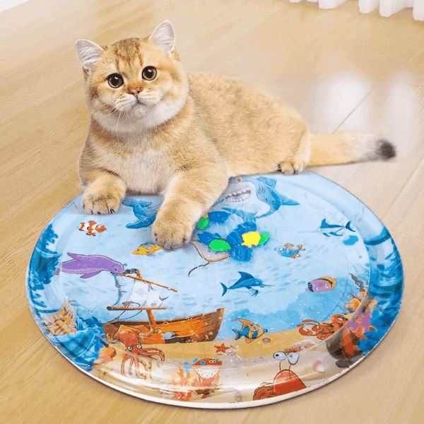 Cat Playing Water Mat Sensory Water Play Mat For Cat Pvc Ocean Fish Crawling Induction Cat Playing Water Mat Interactive Cat Toy - Image 3