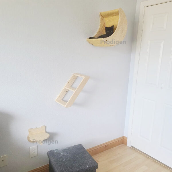 Cat Shelf Wall Hammock Climbing Shelves Moon Shaped And Perches Ladder Solid Wood Steps For Activity Indoor Cats Wall Furniture - Image 5