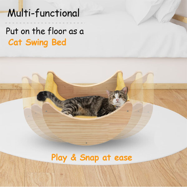 Cat Shelf Wall Hammock Climbing Shelves Moon Shaped And Perches Ladder Solid Wood Steps For Activity Indoor Cats Wall Furniture - Image 4