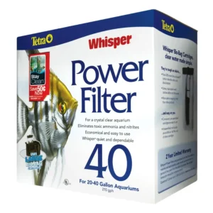 Whisper Power Filter 40 Gallons Quiet 3Stage Aquarium Filtration for Large Tanks with High Efficiency and Low Noise Operation i