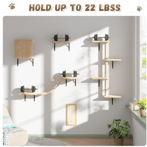 Wall-Mounted Cat Furniture Set: 5-Piece Beige Floating Shelves and Perches for Cats - Image 4