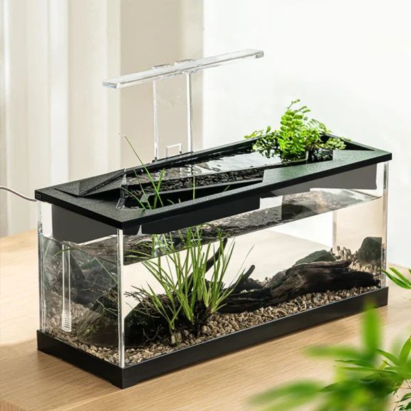 Desktop Fish Tanks High Transparency Acrylic Rectangular for Shrimp Small Fish Guppy Room&Office Desktop Decor with Pump + Light - Image 2