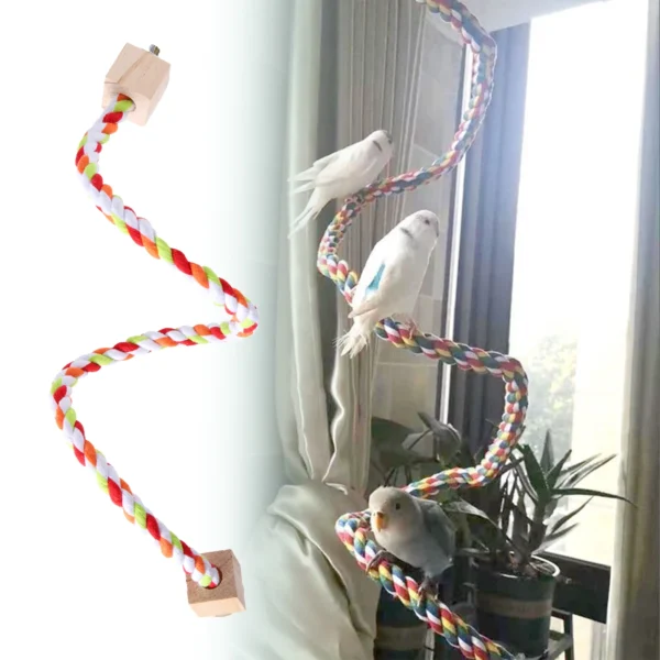 Pet Bird Rope Hanging Parrot Perch Rope Colorful Cotton Rope Toy Elastic Budgie Climbing Chewing Toy Bird Swing Stand Pet Toy - Image 6