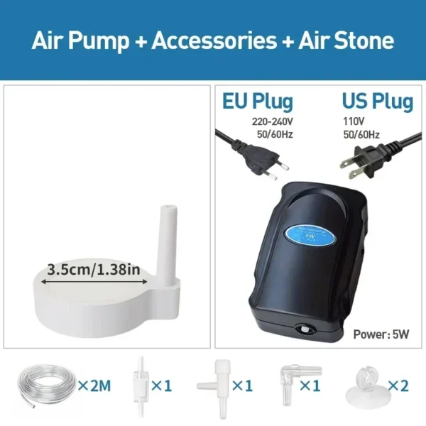 Aquarium 5W Silent Air Pump 220V-240V 110V Fish Tank Quiet Bubble Pump Oxygenation Air Stone Accessories Aquarium Air Compressor - Image 14