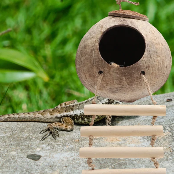 Lifelike Reptile Hideout Coconut Cave Decorative Plant Simulation Terrarium Gecko Habitat Vines Plastic Long Term Realistic - Image 2