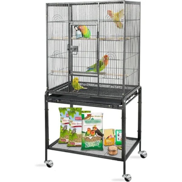 Standing Wrought Iron Birdcage Large Parrot Flight Bird Cage with Rolling Stand Birdcages for Cockatiels African Grey - Image 2