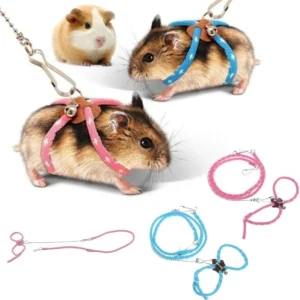 Blue Small Hamster Harness Rope, Lovely Adjustable Pet Rat Mouse Hamster Harness with Bell, Collars, Leads and Harnesses