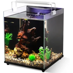 4 Gallon Fish Tank Starter Kit Small Aquarium with Filter and Adjustable 3 Color Lighting Self Cleaning Fish Bowl Rimless Aquar