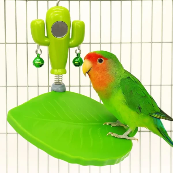 Funny Leaves Shape Bird Perch Stand Wear Resistant Cactus Parrot Play Stands with Bells Bird Playground Stand Cage Accessories - Image 3