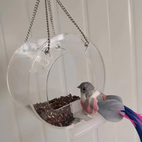 Hanging Window Wild Bird Feeder Clear Round Acrylic Feeding Station Outdoor Parrot Food Container Garden Decoration - Image 4