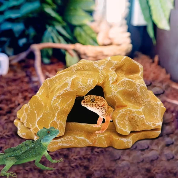 Resin Rock Reptile Hideout Aquarium Habitat Decor Reptile Rock Hide Cave for Tortoise Lizard Turtles Reptiles Frogs Fish Gecko - Image 2