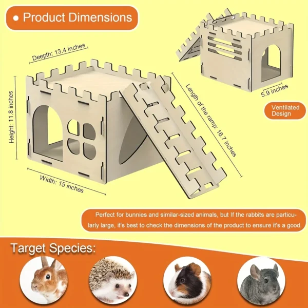 Rabbit Castle, Rabbit Hiding Place, Guinea Pig Rabbit, Totoro, Hedgehog, Detachable Habitat, Toy Decoration, Evading House, Wood - Image 2