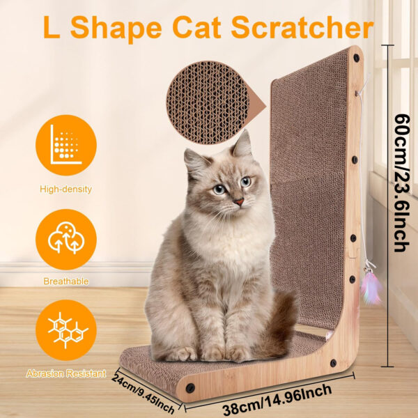 L Shape Cat Scratcher, 23.6 Inch Cat Scratchers for Indoor Cats, Protecting Furniture Cat Scratch Pad, Cardboard Cat Scratching - Image 2