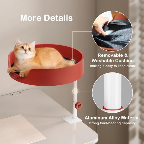 Cat Desk Bed Large Perch Nest with Teaser Easy Install,Space Saving Mount Design,Sturdy Frame,Removable Cushion,Clamp Desktop At - Image 6