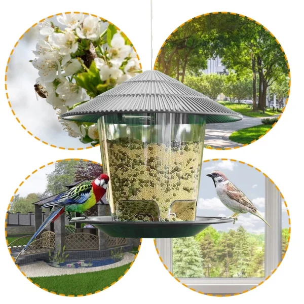 Bird Feeder Automatic Hanging Outdoor Garden Gazebo Wild Bird Feeding Container With Hang Rope House Decor Pet Supplies - Image 5