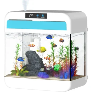Fish Tank Aquarium 2.2 Gallon with Humidifier 7 Color Auto-Looping Light, Fish Bowl with 3 in 1 Pump - Filteration & Oxygenation