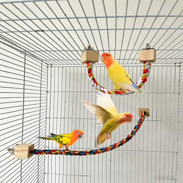Pet Bird Rope Hanging Parrot Perch Rope Colorful Cotton Rope Toy Elastic Budgie Climbing Chewing Toy Bird Swing Stand Pet Toy - Image 2