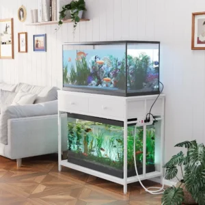 40 Gallon Aquarium Stand with Power Outlet Metal Frame Fish Tank Stand with Cabinet Storage for Home or Office Use Dual Turtle