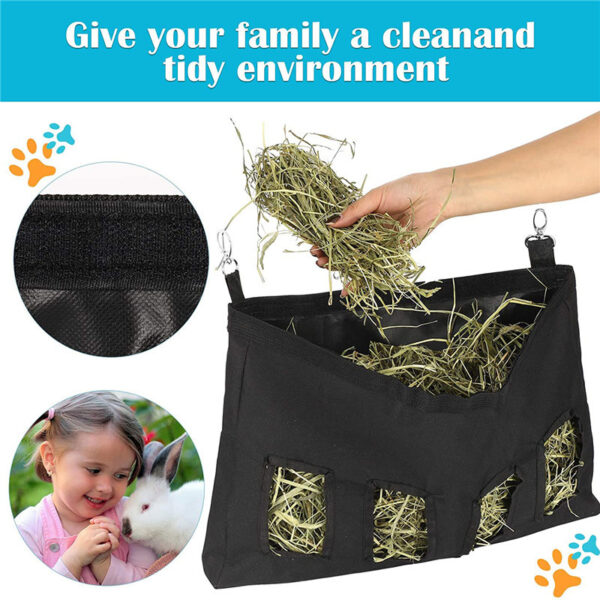 Hay Bag Hanging Pouch Feeder Holder Feeding Dispenser Container for Rabbit Guinea Pig Small Pet Animals Oxford cloth - Image 2