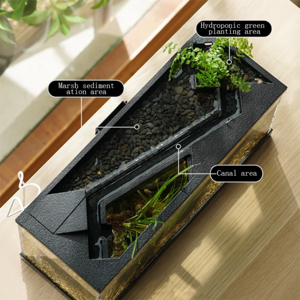 Desktop Fish Tanks High Transparency Acrylic Rectangular for Shrimp Small Fish Guppy Room&Office Desktop Decor with Pump + Light - Image 5
