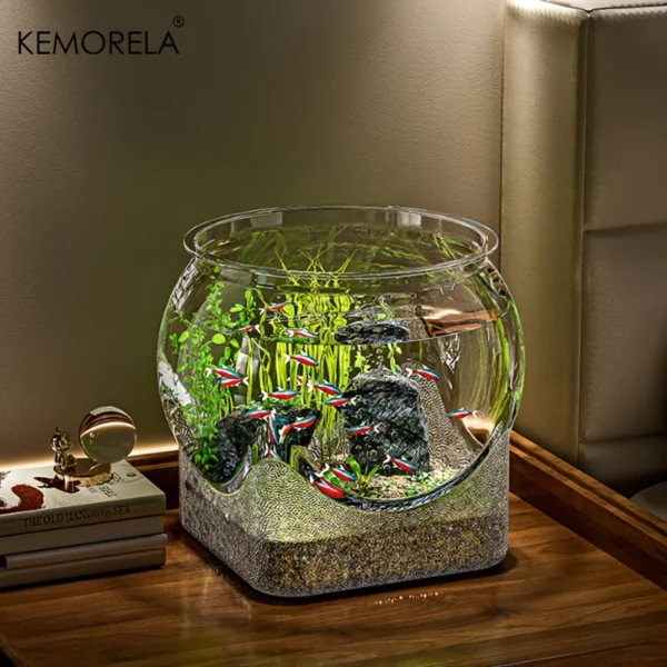 1PCS Round Shatterproof & Scratch-Resistant High-Transparency Fish Tank - Small Desktop Hydroponic Goldfish Tank for Office Home - Image 3