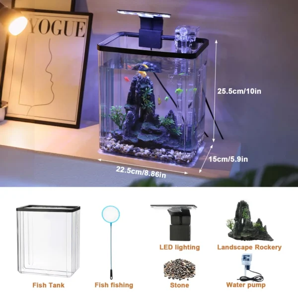 1 Set Mini Fish Tank Ultra White Living Room Desktop Filter Oxygen Generator Aquarium Starter Kit Home Decoration Landscaping - Image 6